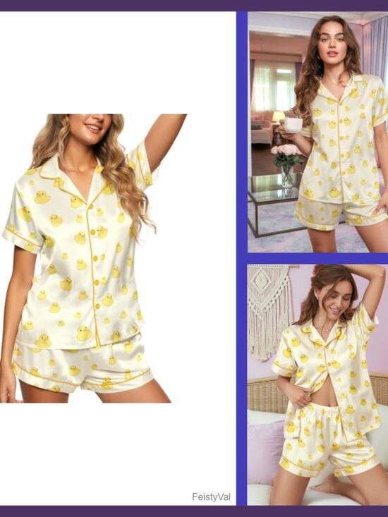 Other - Women's Short Satin Pajama Set Lightweight Sleepwear V-Neck Lounge